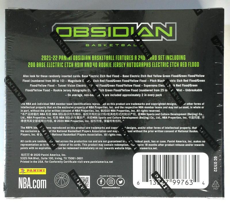 2021/22 Panini Obsidian Basketball Asia Box Sealed Factory