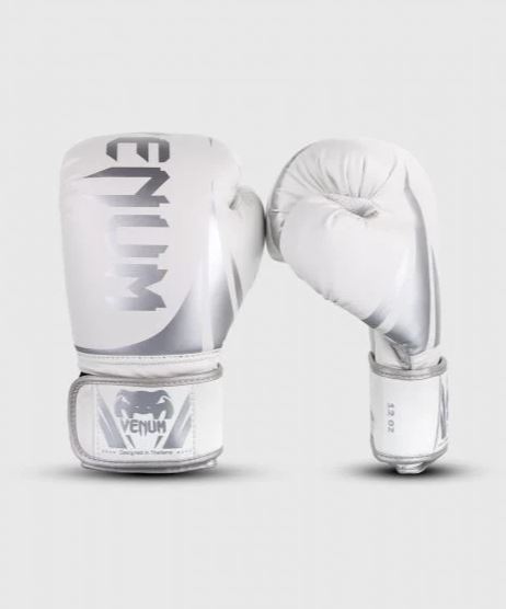 Venum Challenger 2.0 Leather Boxing Training Fight Gloves - White/Silver