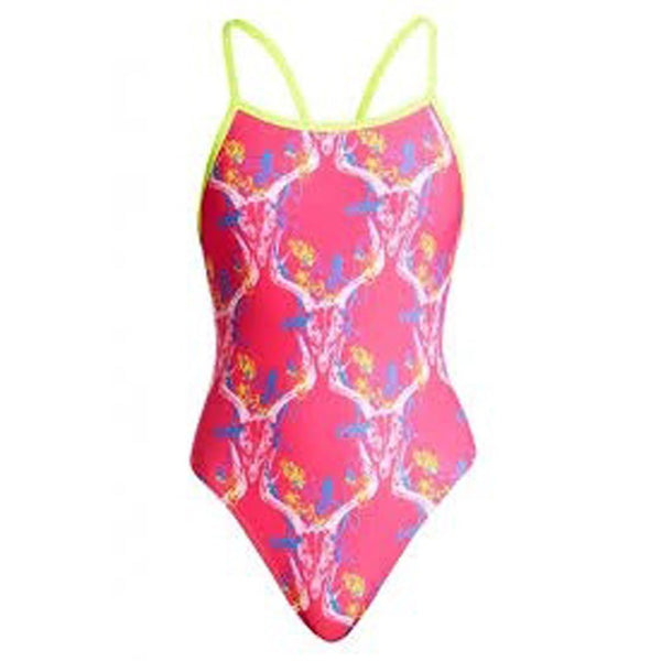 Funkita Sweet Skulls Ladies Single Strap One Piece Swimwear - Pink Beachwear - Gym Gear Australia