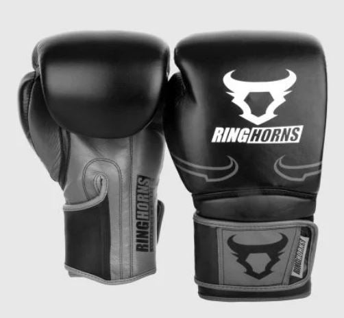 Ringhorns Destroyer Boxing Gloves - Leather - Black/Grey MMA Muay Thai Kickboxing - Gym Gear Australia