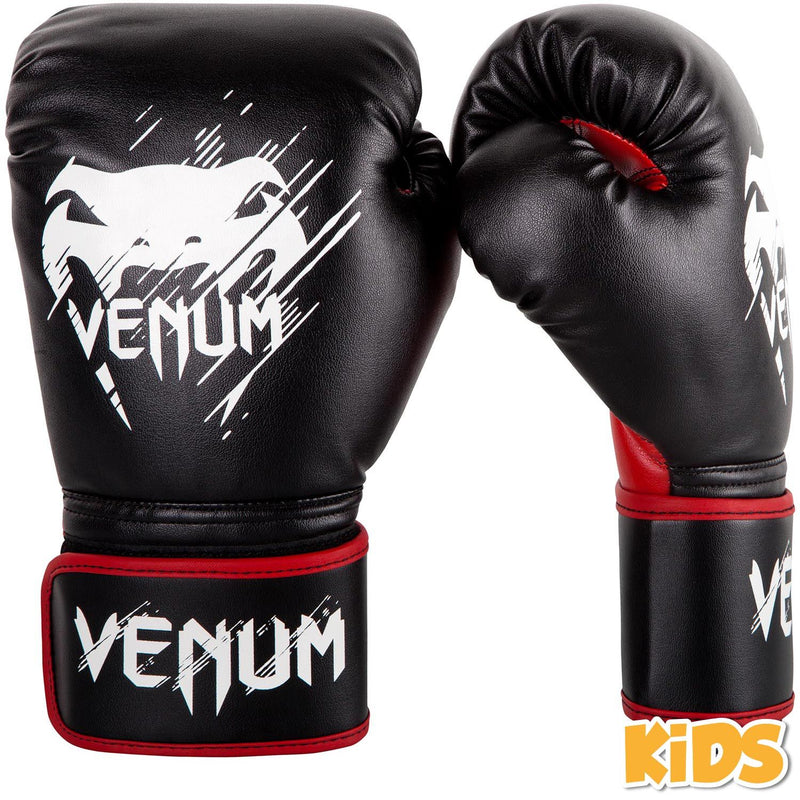 VENUM CONTENDER KIDS BOXING GLOVES - BLACK/RED training sparring protection hand safety bagwork padwork fitness